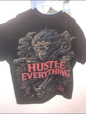 Black Graphic Tee with Red "HUSTLE EVERYTHING" Print